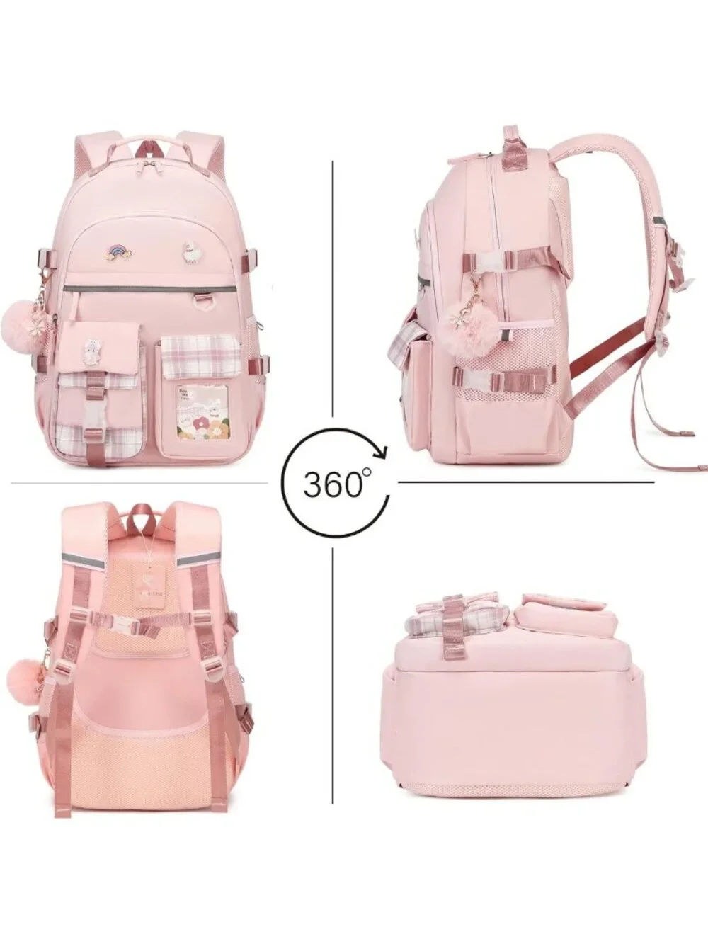 Stylish Pink Backpack for Girls - 15.6